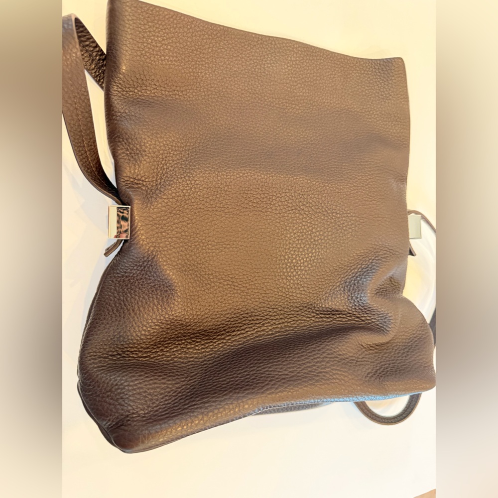 & Other Stories Brown Pebbled Leather Foldover Crossbody Bag‎ Minimal - Picture 6 of 9